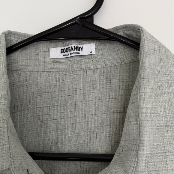 COOFANDY Men's Gray Short Sleeve Linen Blend Shirt Size M Light Green Gray - Picture 2 of 8